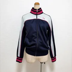 PUMA プーマ トラックジャケット ジャージ ロゴ 刺繍 ネイビー ピンク グレー 好配色 レディース Lサイズ 日本製 あのちゃん あいみょん 韓国系 ウィッシュコア 日本感性コア マクブリング グランジ Y2K 平成ギャル Archive 00s