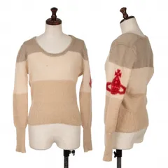 ヴィヴィアンウエストウッド レッドレーベルVivienne Westwood Red Label 袖オーブボーダーモヘヤニットセーター グレーベージュ赤3のサムネイル