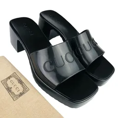 GUCCI★グッチ・レディース エンボス加工ブランドロゴ チャンキーヒール ラバー スライドサンダル (37/24㎝相当) イタリア製 レディースサンダル 春夏靴 ブランドサンダル カジュアルのサムネイル