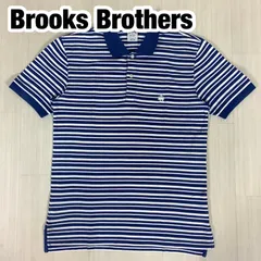良好 Brooks Brothers ブルックス ブラザーズ ボーダー 半袖ポロシャツ 刺繍ロゴ M ブルー× ホワイト 着丈72cm 肩幅45cm 身幅50cm 袖丈23cm 【古着】