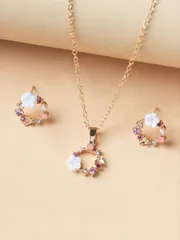 ジュエリー レディース セット 1個 フラワーデコレーション ネックレス & 1ペア スタッドピアス