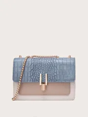 バッグ レディース ショルダーバッグ フラップとチェーン付き 女性用クロコダイルパターンショルダーバッグ、ショルダーバッグにもクロスボディバッグにもなりますファッション、ミニマリストカラーコントラストポータブル女の