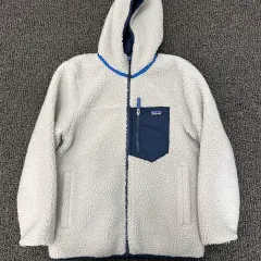 パタゴニア ビッグキッズ リバーシブル ダウン ジャケット フリース Lサイズ ネイビー アイボリーのサムネイル
