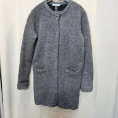 正規品 LACOSTE ラコステ レディース ウール ブレンド ノーカラー ロング カーディガン (グレー/34サイズ)