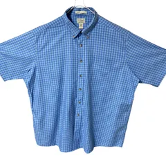 CHM L.L.Bean 半袖シャツ チェック柄 コットン100% ボタンダウン ブルー系 WRINKLE RESISTANT ビッグサイズ XXL メンズ レディース ユニセックス 古着