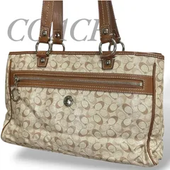 【MY0549】COACH コーチ トートバッグ ハンドバッグ 肩掛け 手提げ 鞄 ナイロン レザー シグネチャー 柄 ベージュブラウン F17179