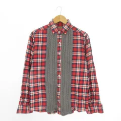 グリーンレーベルリラクシング ユナイテッドアローズ green label relaxing ネルシャツ L 赤 レッド チェック ニット切替 長袖 /CK23 ■GY99