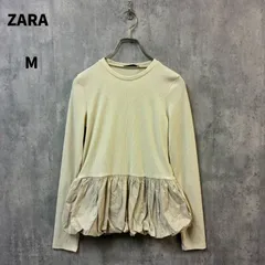 ZARA リブニットトップス M クリーム ベージュ レディース 極美品 秋冬【m021】