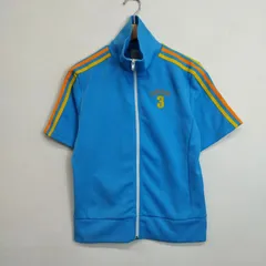 00s adidas アディダス 半袖 トラックジャケット ジップアップ 希少 ナンバリング ハイネック Y2K ブルー イエロー オレンジ マルチカラー サイズ OT D813のサムネイル
