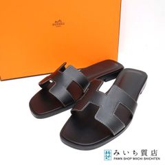 HERMES エルメス サンダル オラン Hロゴ ボックスカーフ フラット