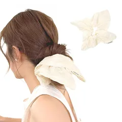 【新品】 MILASIC スクエアシュシュ レディース ヘアアクセ まとめ髪 しっかりホールド おしゃれ かわいい 大人向け 時短アレンジ ヘアゴム 髪留め 2WAY ひとつ結び ハーフアップ お団子 オフィス カジュアル 通勤 デート お出かけ A-ホワ 1