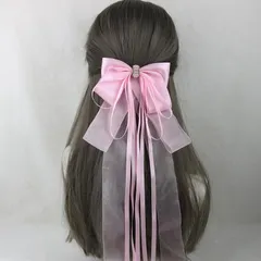 【新品】 [クリーナー付] リボン 髪留め バレッタ クリップ 髪飾り ヘアアクセサリー (ダスティーピンク)