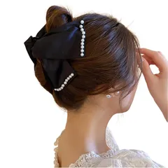 【新品】 ヘアクリップ リボン 大きめ バンスクリップ 髪留め クリップ おしゃれ しっかりとまる 大人っぽい ヘアアクセサリー バレッタ 可愛い 黒 韓国 リボン 髪飾り ヘアリボン 軽い 強力 シンプル 日常 通勤 二次会 結婚式 入学式 卒業式 デー 0