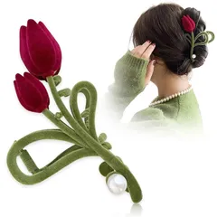 【新品】 FASELE バレッタ ヘアクリップ ヘアピン ヘアアレンジ バンスクリップ チューリップ 花柄 フロック加工 森ガール 髪飾り 髪留め 女性 優しい 可愛い 洋服 おしゃれ 日常 誕生日 発表会 結婚式 卒業式 入学式 パーティー 記念日 プレ 0