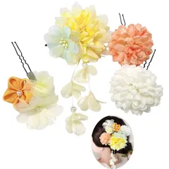 【新品】 和風髪飾り 高級造花 着物 和装 浴衣 振り袖 ヘアアクセサリ 成人式舞妓風 卒業式 人式 結婚式 七五三 和装小物 つまみ細工 ヘアクリップ フラワー 髪留め (オレンジ orange) 0
