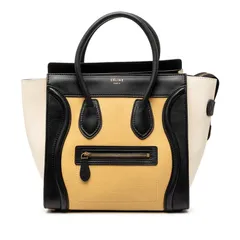 セリーヌ ラゲージ マイクロ ショッパー ハンドバッグ トートバッグ ブラック ベージュ アイボリー レザー レディース CELINE【1-0257196】