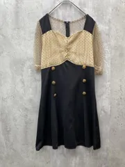 Tika ティカ ドット柄シアー 袖あり ハイウエスト 切替 フレア ミニ キャバドレス ワンピース size表記なし/ベージュ×黒 ■◆ レディース