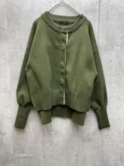 美品 reve bleu レヴブルー TRUBE ビッグスナップボタン ノーカラー ニット カーディガン シンプル カジュアルグリーン ■◇ レディース