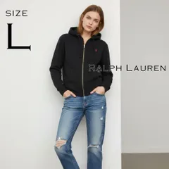 Ralph Laurenラルフローレン 胸ポニー刺繍 リラックスドフィット スウェット 裏起毛フルジップパーカー L 黒ブラック×赤レッド 【古着】【中古】【送料無料】