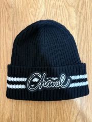 CHANEL26P ニット帽 ビーニー ブラック ホワイト - メルカリ