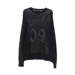 ROMANTIC CROWN ブラック 09クラッシュ エンブロイダリーホール シースルー ルーズフィット ニット セーター Lのサムネイル