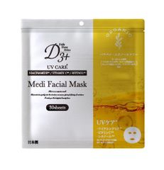 D3+ Medi Facial Musk 30장입(자외선 케어) UV케어 니아신아미드 비타민 C 레티놀 유기농 원료 배합 파라벤 프리 에탄올 프리 페이스 마스크 보습 팩