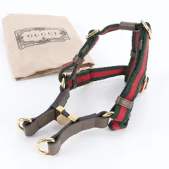 極美品 グッチ シェリー ライン ペット用 ハーネス サイズ調整可能 犬具 胴輪 散歩 お出かけ レザー EBE DY7-7【中古】のサムネイル
