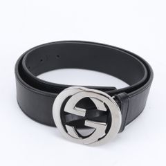 【極美品】GUCCI ベルト インターロッキング GG デカロゴ シルバー 黒 GUCCI（グッチ） ベルト GGレザー グッチシマ インターロッキングG