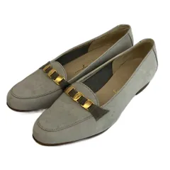 サルヴァトーレフェラガモ Salvatore Ferragamo パンプス ローファー ヌバック レザー ラウンドトゥ ローヒール ガンチーニ 7 24㎝ グレー /XZ ■GY17
