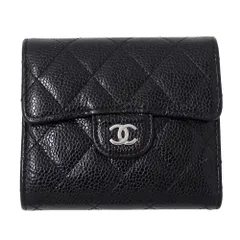 シャネル CHANEL 財布 マトラッセ クラシック レディース ブランド 二つ折り財布 キャビアスキン ブラック シルバー金具 黒 おしゃれ 【中古】