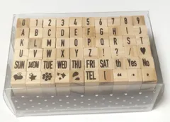 60種類 記号 木製 ハンコ 数字 印鑑 英字 手帳 スケジュール帳 アルファベット 贈り物 ウッドスタンプ ゴム印