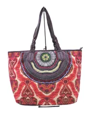 Desigual デシグアル ビーズ 刺繍 総柄 トート バッグ ライトベージュｘ赤 ■■ レディースのサムネイル