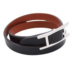 HERMES 黒レザー ブレスレット アピ3 aq12918 - メルカリ