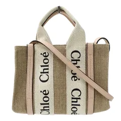 クロエ Chloe バッグ レディース ブランド ハンドバッグ ショルダーバッグ 2way ウッディ ミニ トートバッグ キャンバス ベージュ ピンク 小さめ おしゃれ 【中古】