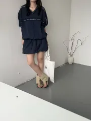 新品)半袖スカートセットアップ / シャカシャカ素材トレーナーセットアップ
