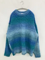 EMMA CLOTHES エマクローズ ニット/セーター M ブルー ウール・ニット ボーダー柄 ミドル丈 クルーネック(丸首)