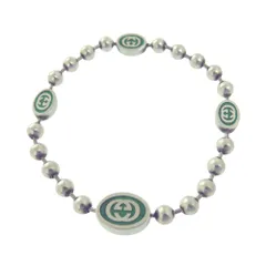 美品 グッチ インターロッキングGボールチェーンブレスレット シルバー925 グリーン ブレスレット 0672 GUCCI