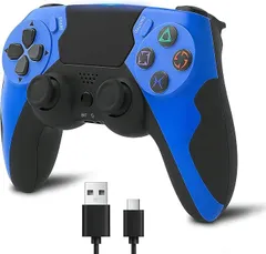 1414_798 PS4 コントローラー PC ゲームパッド ワイヤレス 低遅延 デュアル振動 6軸ジャイロ 青 0501