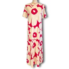 marimekko マリメッコ ウニッコ 半袖ワンピース ドレス 花柄 フラワー アイボリー ピンク サイズXS レディース 夏 ゴーゴー古着マルイファミリー溝口店 23 No.713