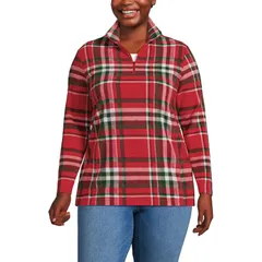 ランズエンド レディース アウター ジャケット・ブルゾン ハーフジップラスサイズ フリース Plusize Lands End Anyweather Fleece Quarter Zipullovered Holiday Plaid レッド
