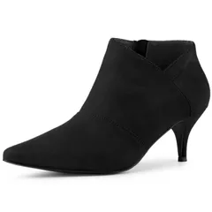 アレグラ ケー レディース シューズ ブーツ・レインブーツ カットアウト アンクル ヒール ALLEGRA K Womens Pointed Toe Kitten Heel Cutout Ankle Boots Black ブラック