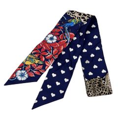 Hermès ツイリーシルクスカーフ ハート×レオパード×ジャングル柄
