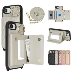 CLICSUNiPhone16e/iPhone17e用ケースショルダー背面カード収納あいふおん16e/17e携帯ケースPUレザースマホケースいphone16e/17e対応財布型鏡付きストラップ付き斜めがけ首掛け肩掛け