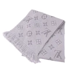 ルイ・ヴィトン LOUIS VUITTON マフラー レディース ブランド ストール モノグラム ウール エシャルプ・ロゴマニア グリペルル グレー M74742 秋冬 防寒 おしゃれ 可愛い 淡色 暖かい 【中古】