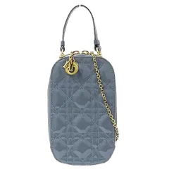 ディオール Dior ポーチ レディース ブランド フォンホルダー カナージュ パテントレザー エナメル ブルーグレー スマホポーチ チェーンショルダー おしゃれ 【中古】