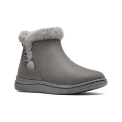 クラークス レディース シューズ ブーツ・レインブーツ アンクル Clarks Cloudsteppers Breeze Faux Fur WomenslipOn Ankle Boots Dark Gray Textile グレー