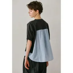 KELEN (ケレン) | 80s LAWN COTTON STRIPE CLOTH COMBI TOPS "HOPPS" (charcoal) size F | ドッキングトップスのサムネイル