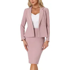 アレグラ ケー レディース トップス ワンピース ツイード スカート ブレザー ジャケット ALLEGRA K Womens 2 Pieces Businessuitweed Trim Blazer Jacket and Skirt Set Pink ピンク