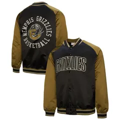 ミッチェルネス メンズ アウター ジャケット・ブルゾン サテン Mens Mitchell Ness OliveBlack Memphis Grizzlies Clutch Satin Raglanのサムネイル