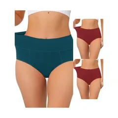 アレグラ ケー レディース アンダーウェア パンツ ハイウエスト プラスサイズ コットン ALLEGRA K 3 Packs Womens Cotton High Waist available In Plusize Tummy Control Underwe